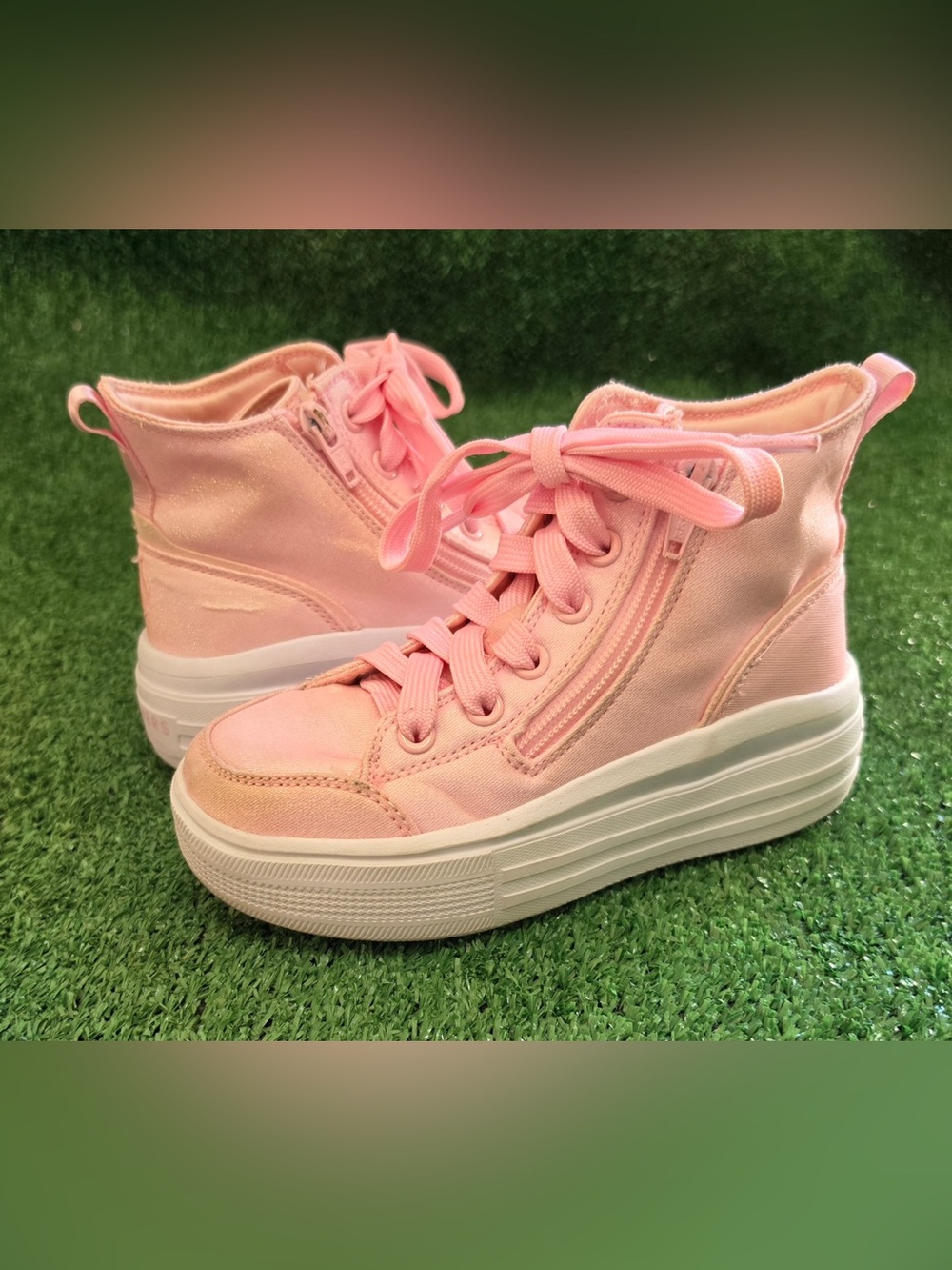 Kids Skechers Pink High-Top Platform Sneakers